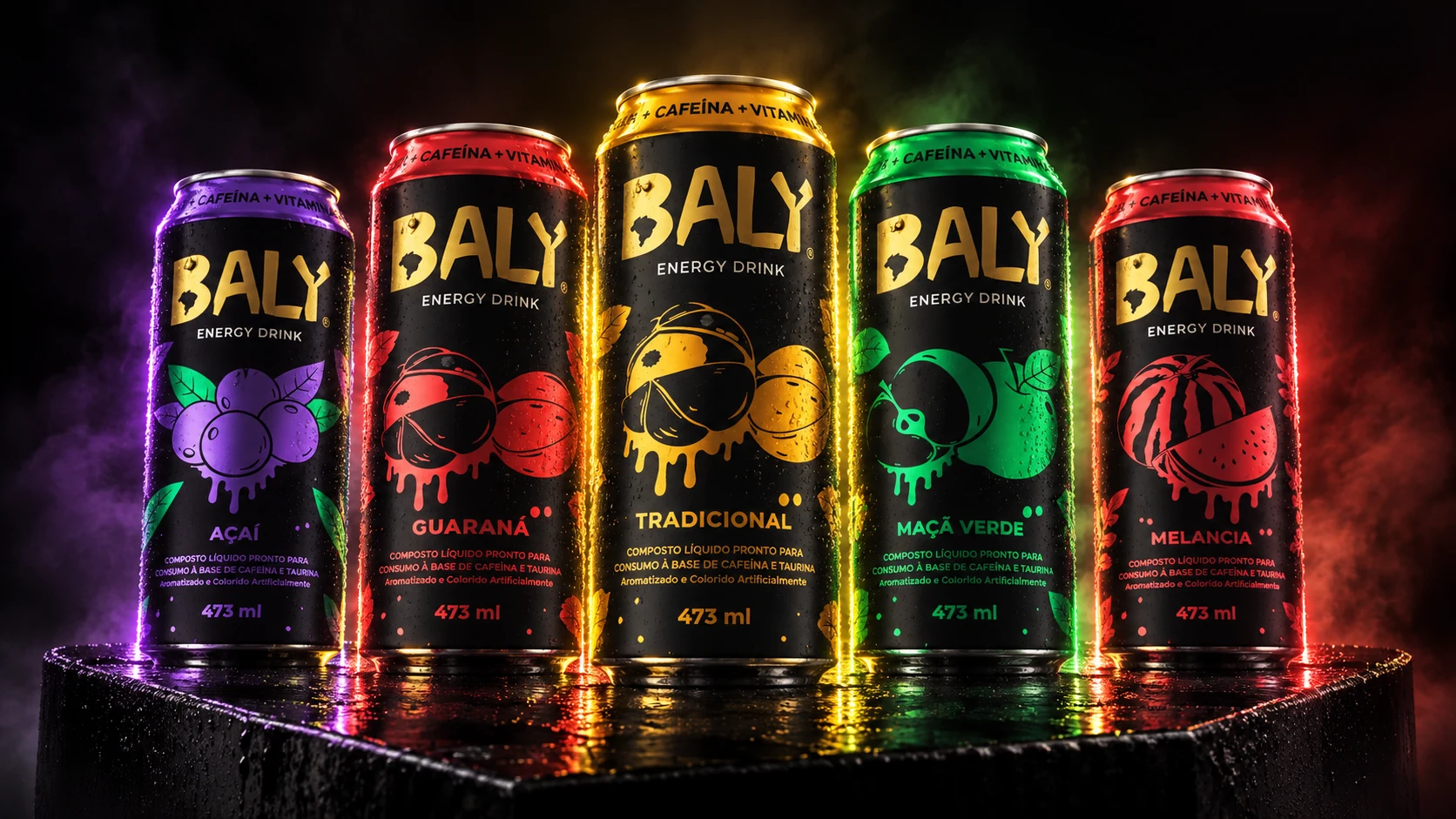 Baly Energy Drink packaging lineup