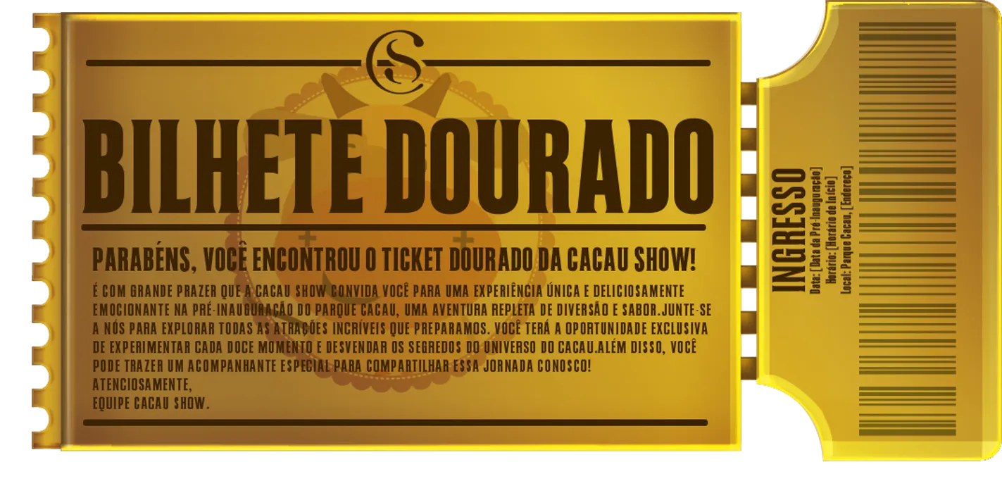 Cacau Parque golden ticket design