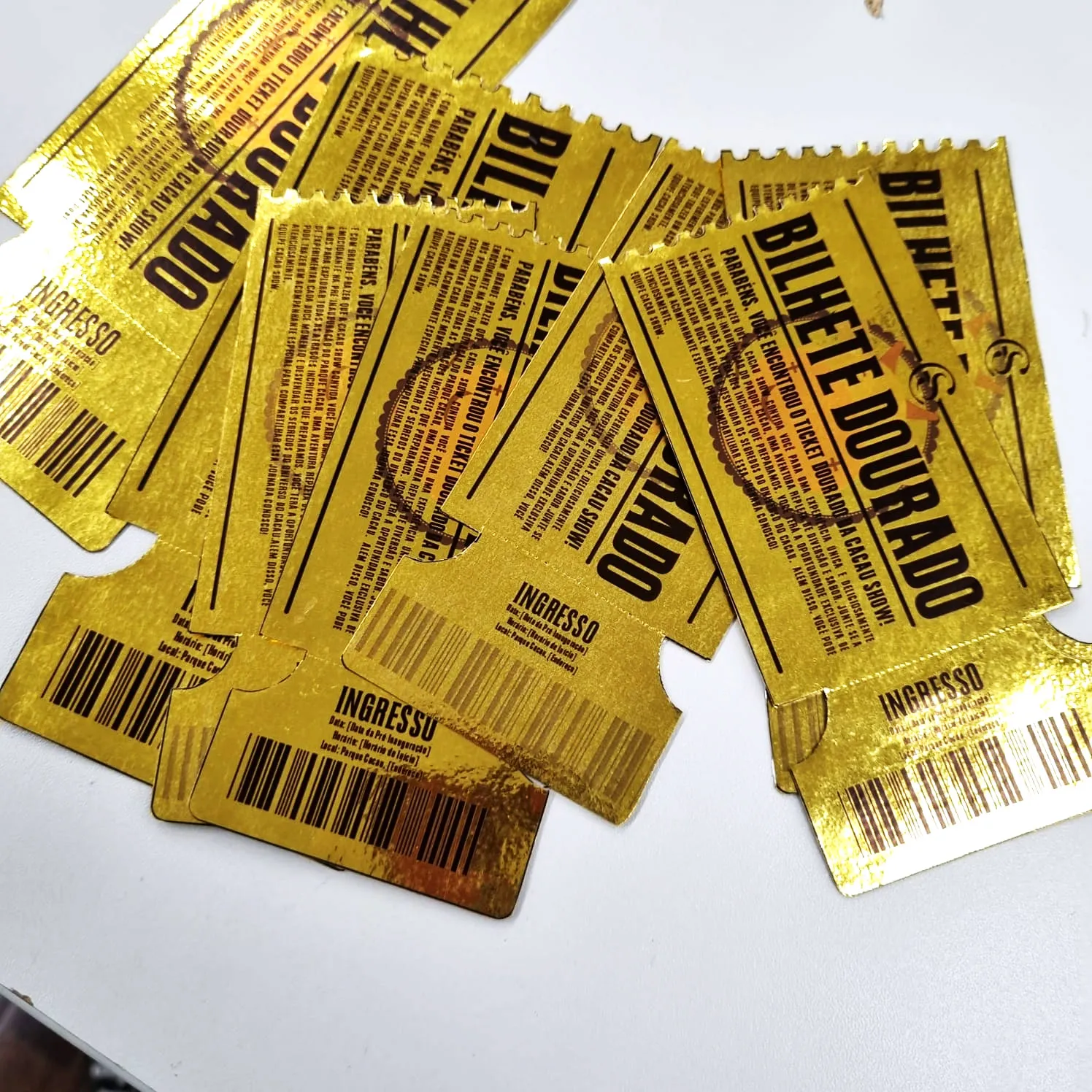 Printed Cacau Parque golden ticket prototypes