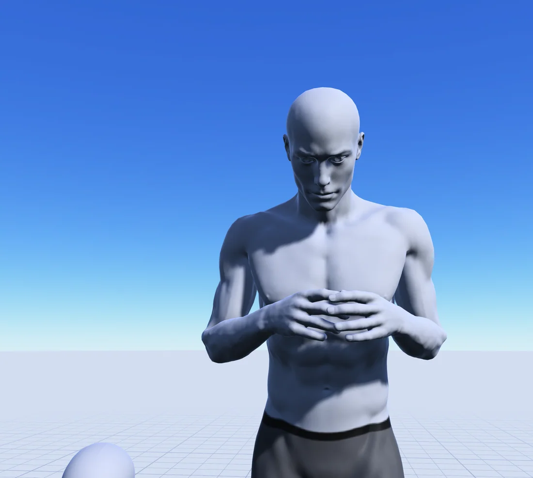 Medium 3D camera test focused on a character's hands