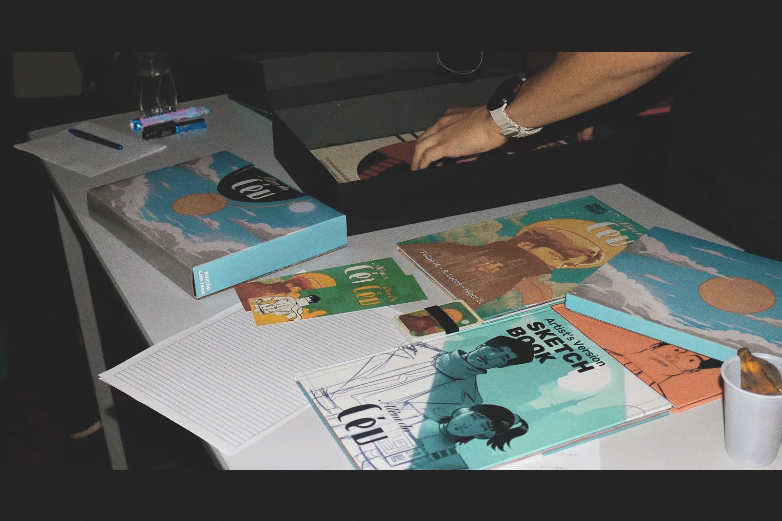 Beyond the Sky printed artifacts arranged on the presentation table