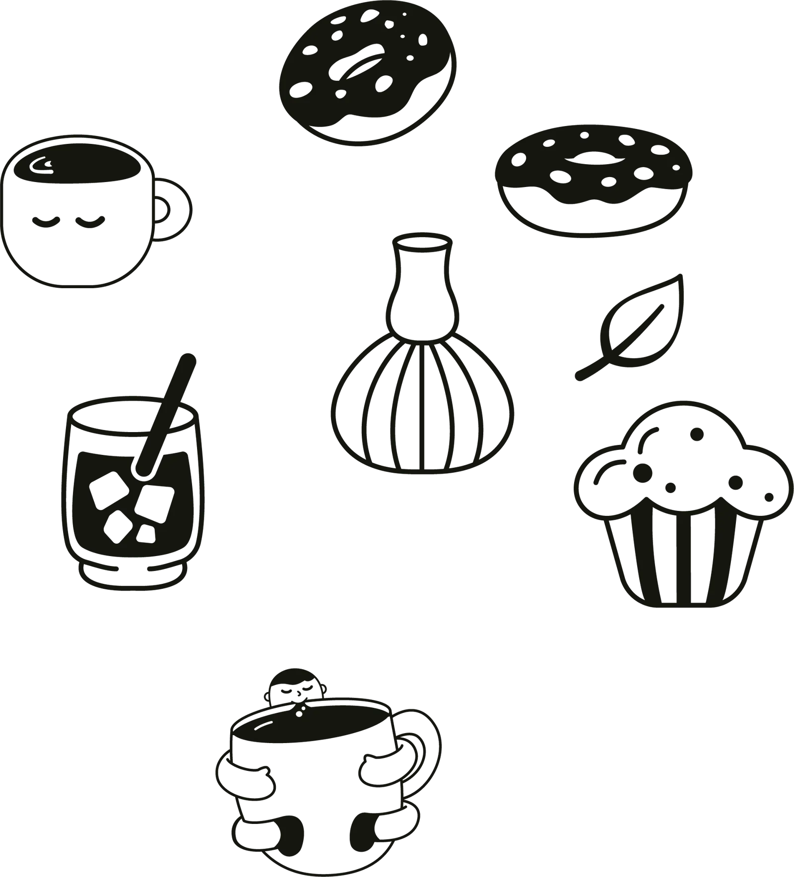 Matcha Mojo hand-drawn character and icon collection