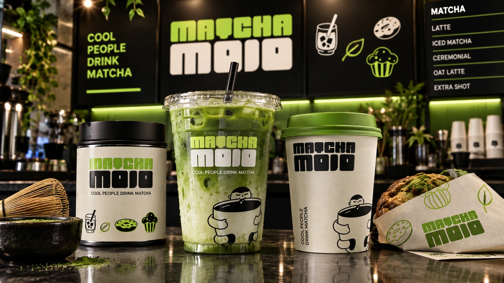 Matcha Mojo cafe identity