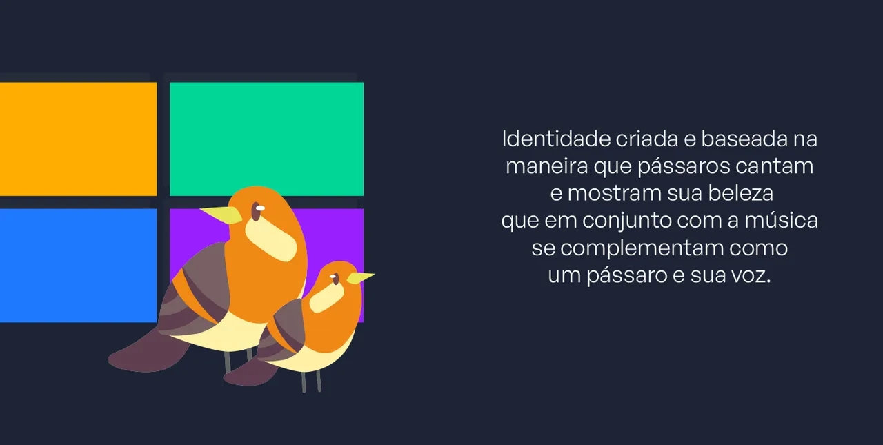 Songbird identity concept combining birds, music and colorful paths