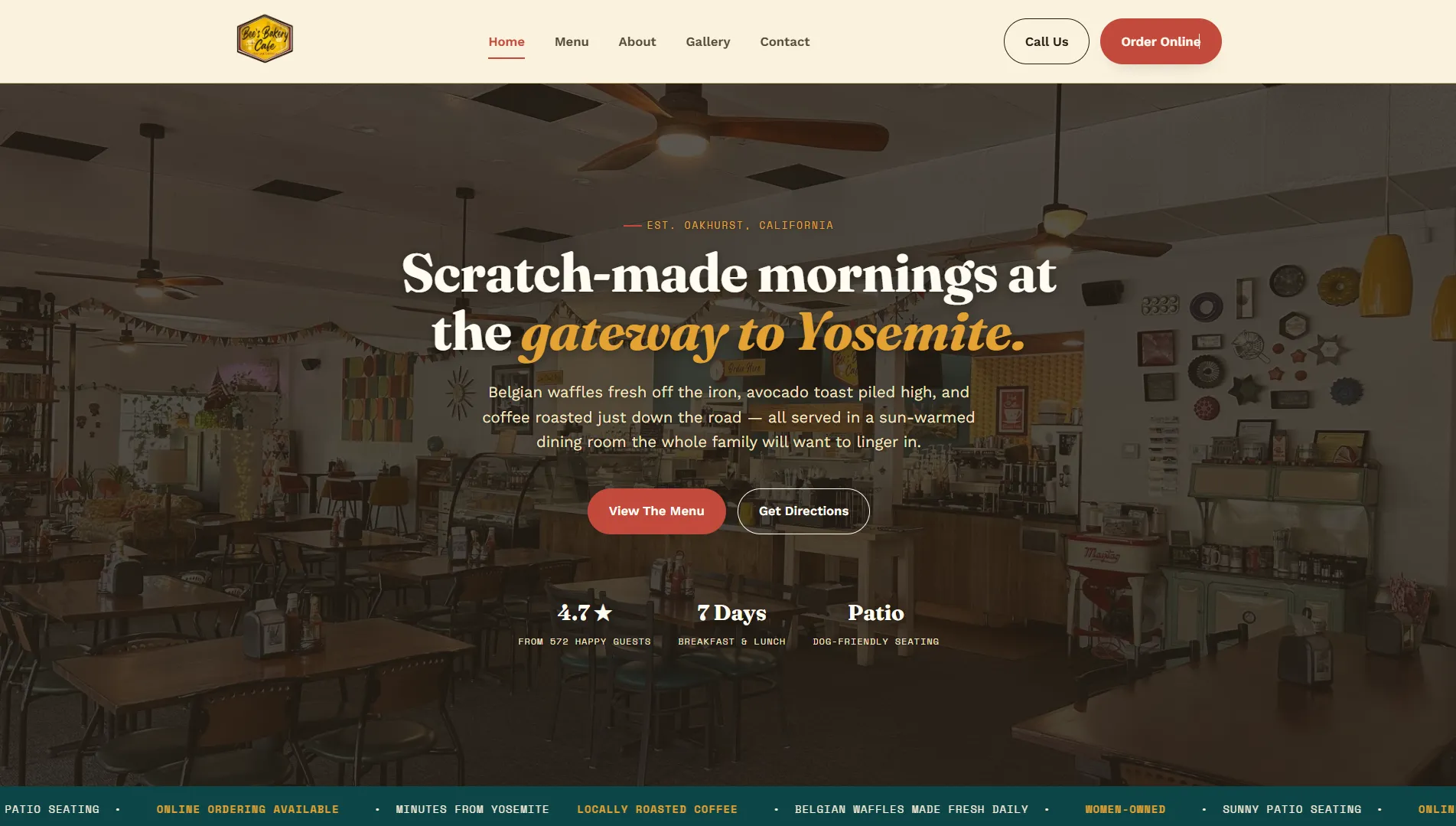 Bee’s Bakery Cafe homepage concept