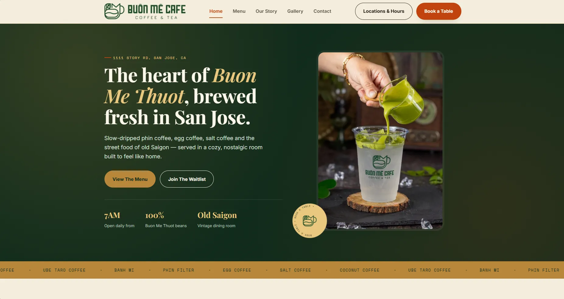 Buon Me Cafe homepage concept