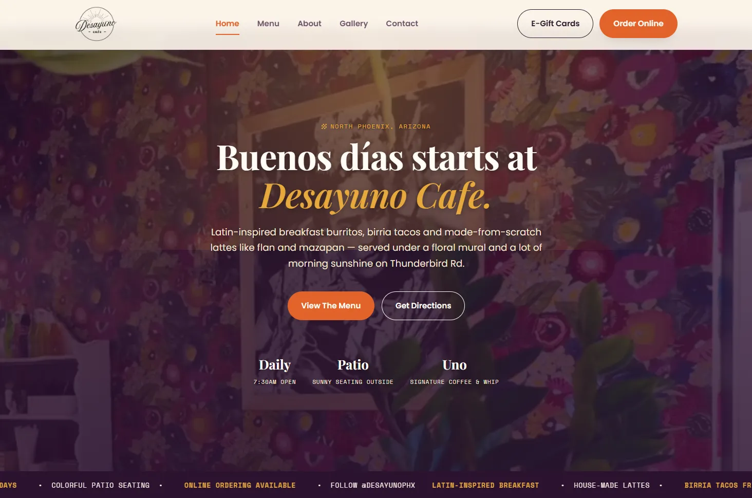Desayuno Cafe homepage concept