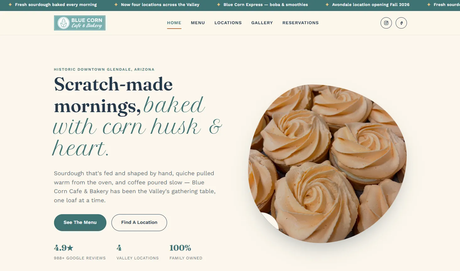 Blue Corn Cafe and Bakery homepage concept