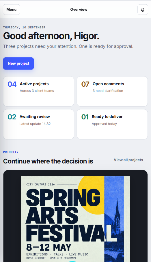 Revision Room project overview on mobile