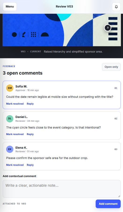 Revision Room contextual review comments on mobile