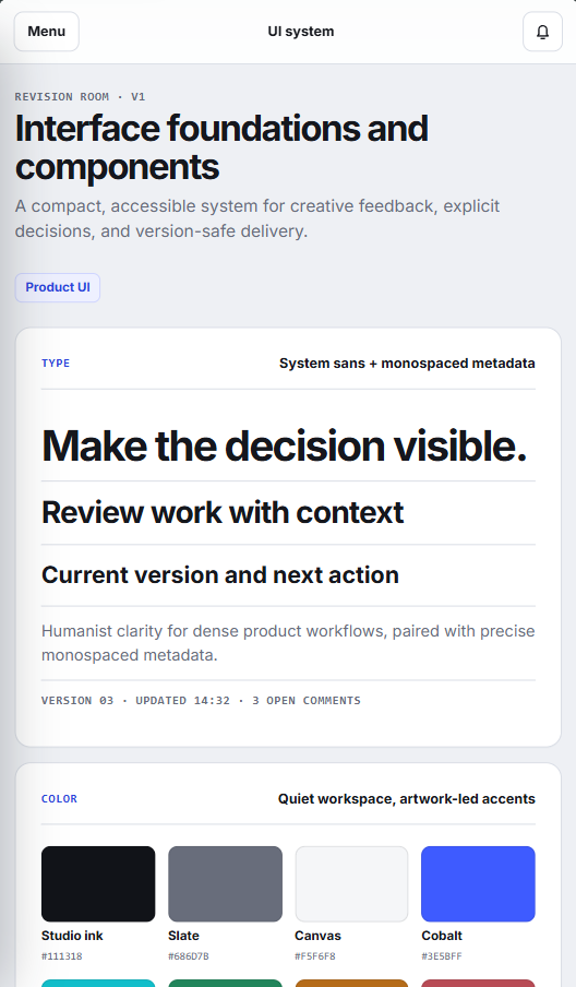 Revision Room mobile UI system overview